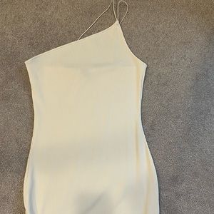 One shoulder medium white bodycon dress